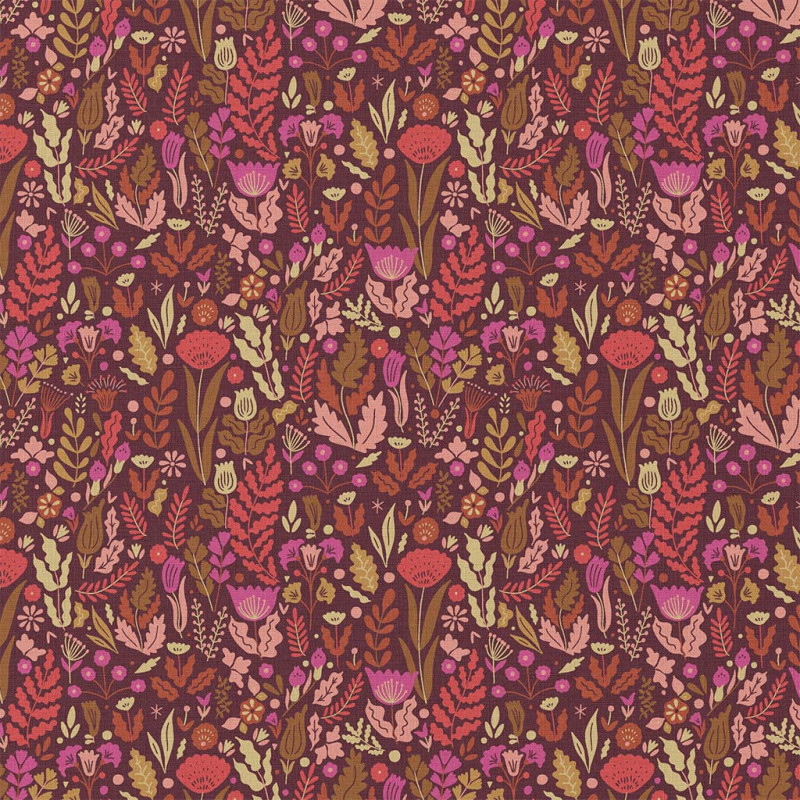 Coton imprimé MALVINA2 Chocolat / Rose