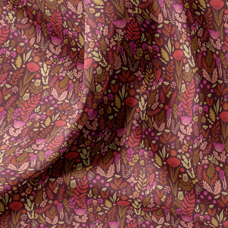 Coton imprimé MALVINA2 Chocolat / Rose