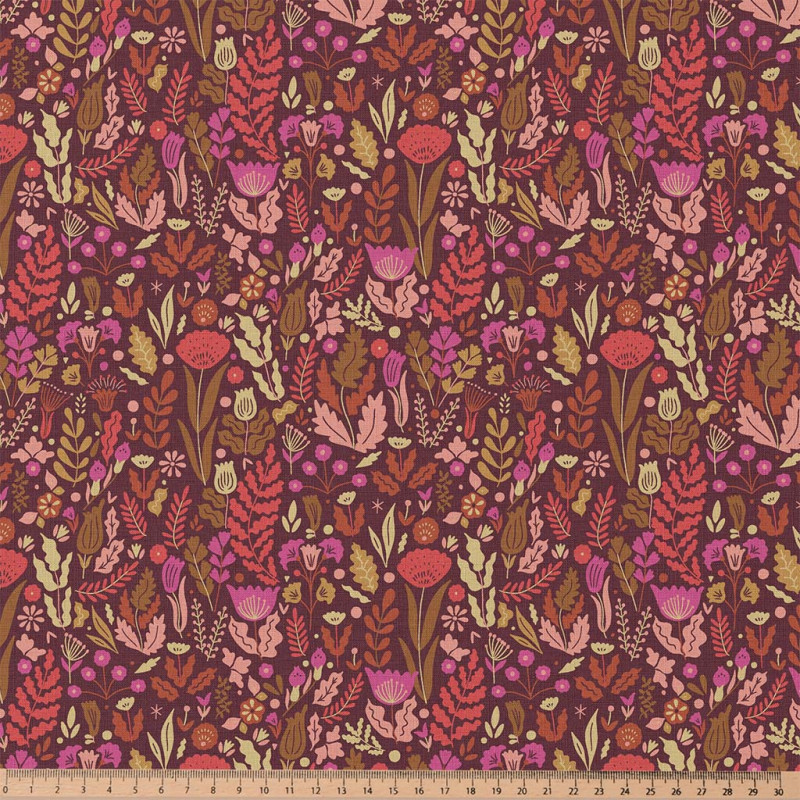 Coton imprimé MALVINA2 Chocolat / Rose