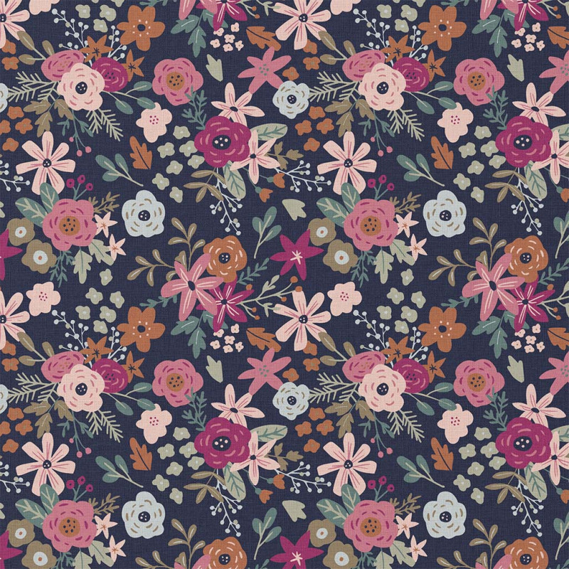 Coton imprimé OLGA Marine / Rose