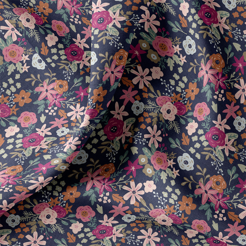 Coton imprimé OLGA Marine / Rose