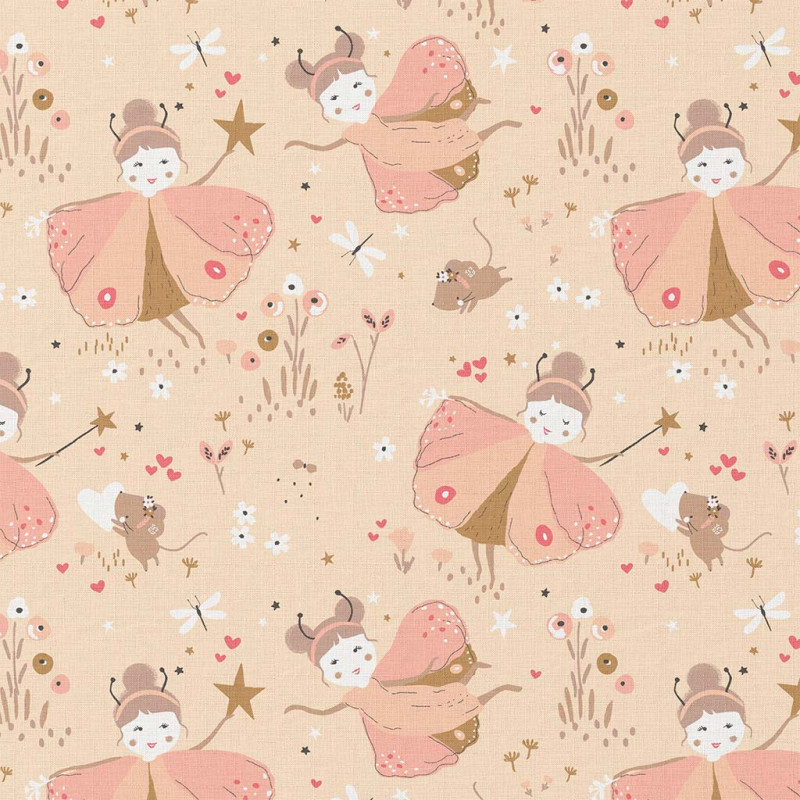Coton imprimé TALULA Pêche / Rose