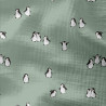Double Gaze Imprimée PINGU Vert De Gris / Blanc