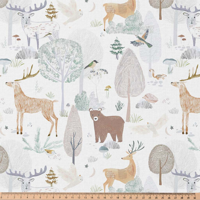 Coton imprimé BROCELIANDE Blanc / Camel