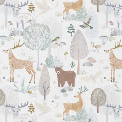Coton imprimé BROCELIANDE Blanc / Camel