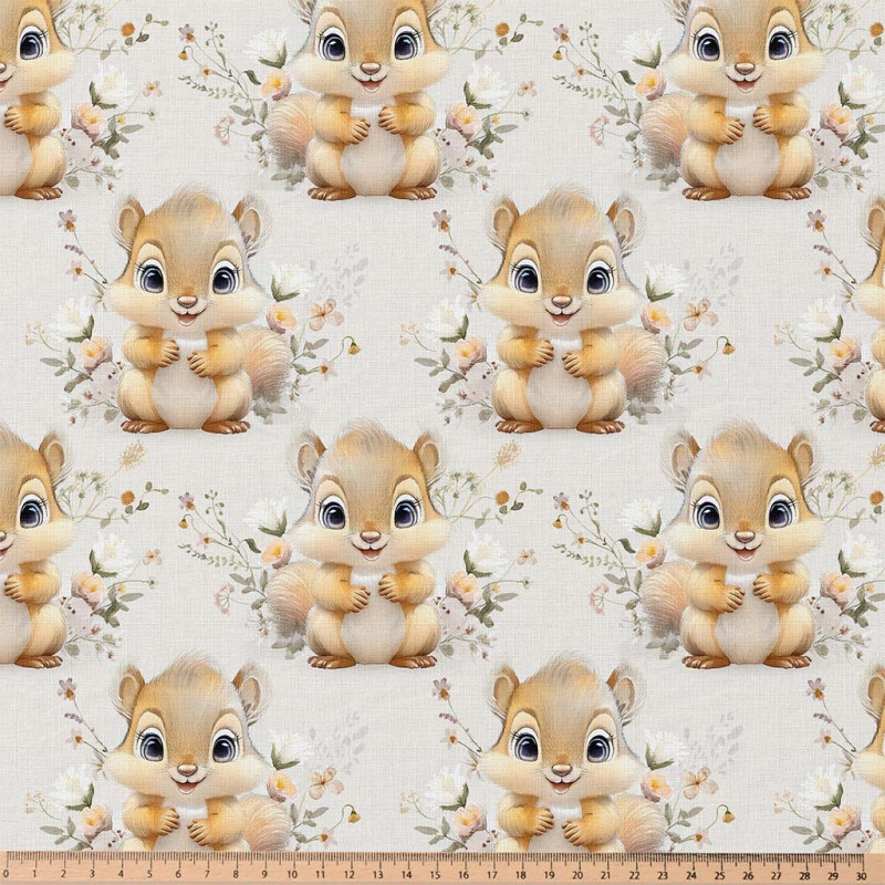 Coton imprimé SQUIRREL Lin / Camel