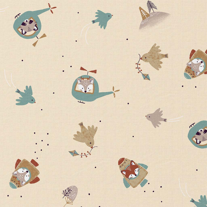 Coton imprimé ILLICO Beige / Bleu