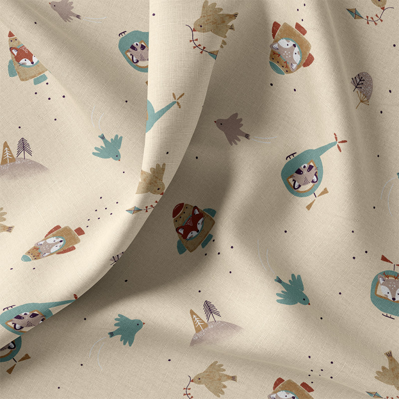 Coton imprimé ILLICO Beige / Bleu