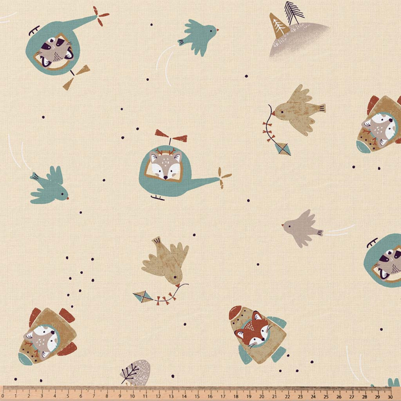 Coton imprimé ILLICO Beige / Bleu