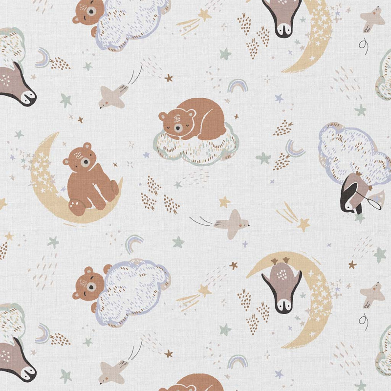 Coton imprimé POOPA Blanc / Vert De Gris
