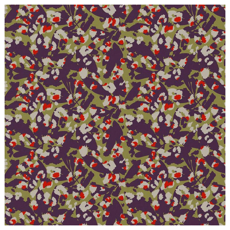 Viscose Imprimée SAVARTY Olive / Rouge