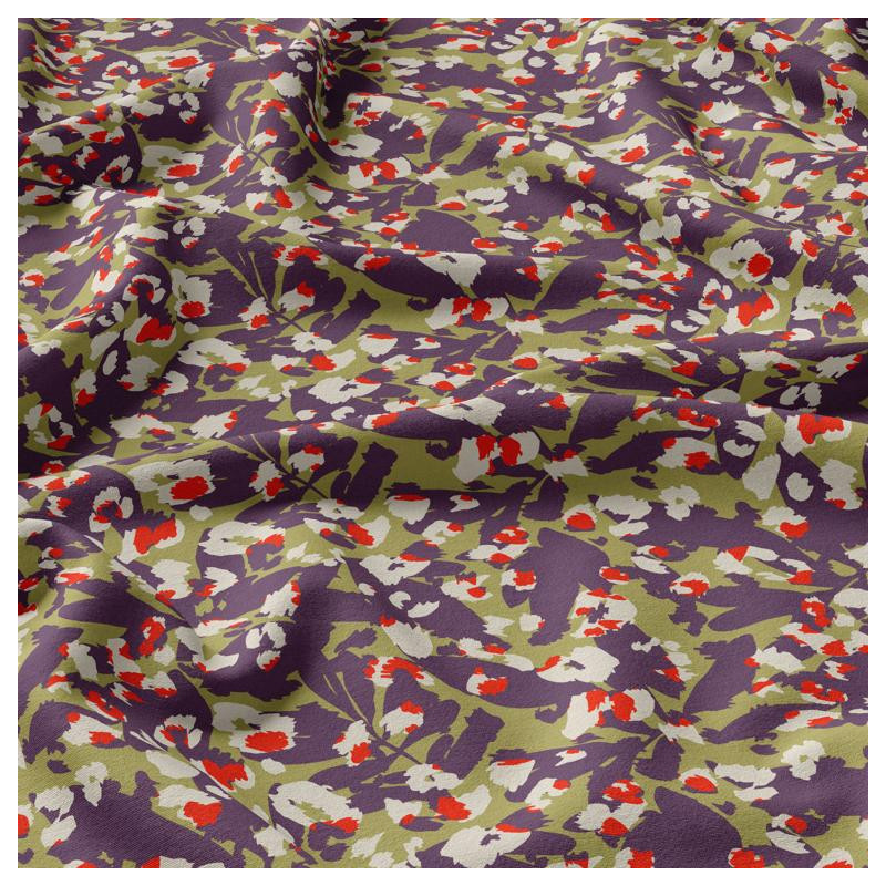 Viscose Imprimée SAVARTY Olive / Rouge