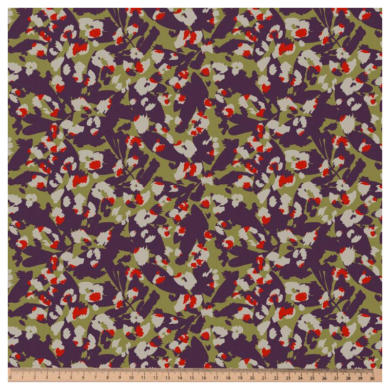 Viscose Imprimée SAVARTY Olive / Rouge