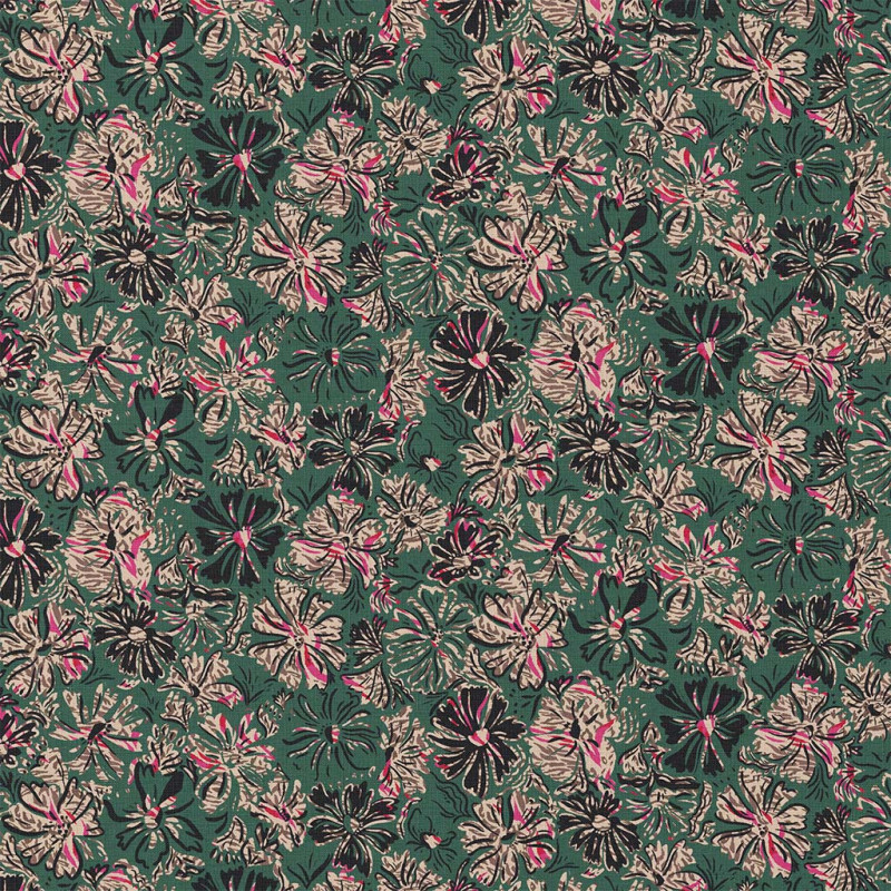 Coton Enduit Imprimé ENZA Vert / Rose