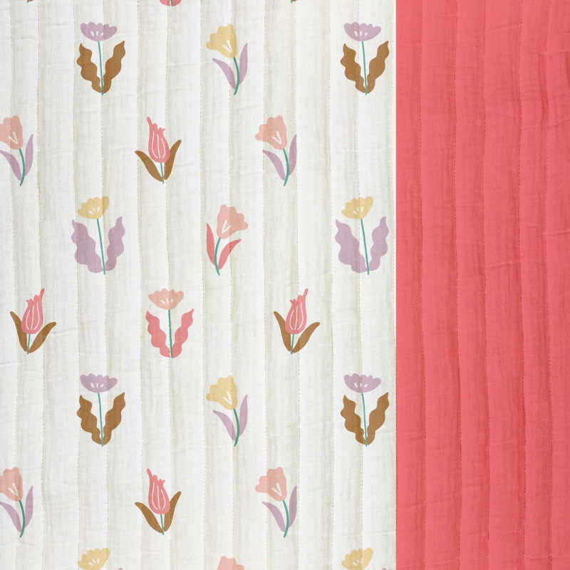 Double Gaze Matelassée Imprimée SIDWY Blanc / Rose