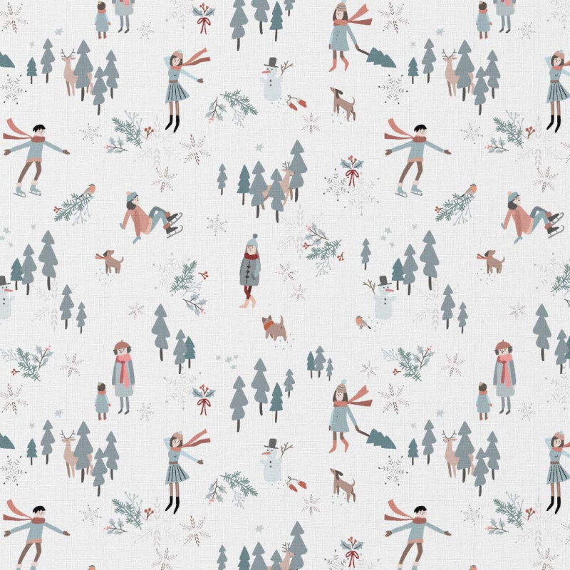Coton Imprimé SNOWTIME Blanc / Bleu