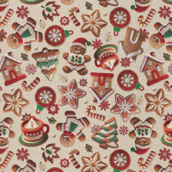 Coton imprimé TIBISCUIT Beige / Rouge