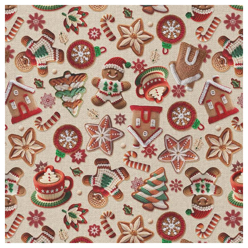 Coton imprimé TIBISCUIT Beige / Rouge