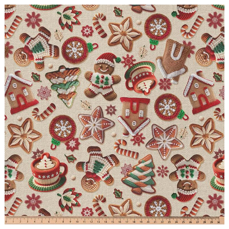Coton imprimé TIBISCUIT Beige / Rouge