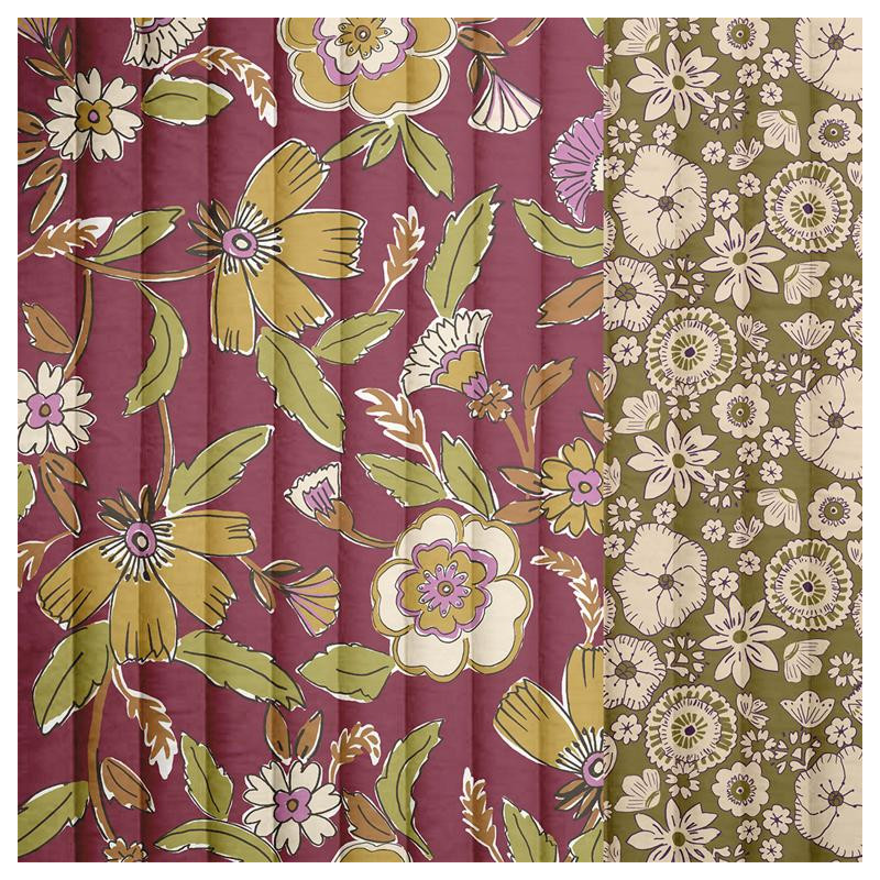 Coton Matelassé Imprimé MALANA / KASHI Prune / Vert