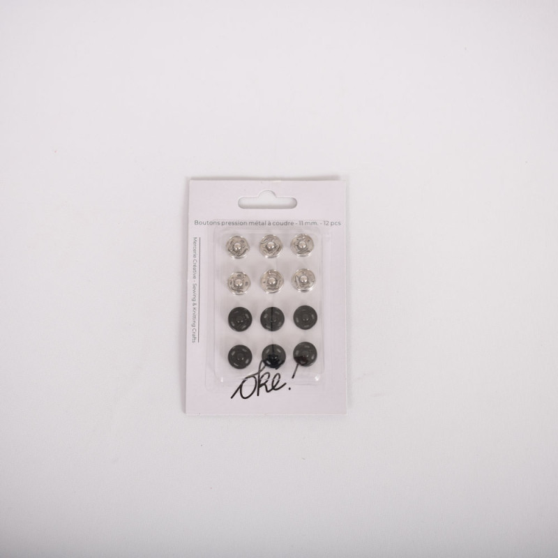 SACHET DE 6 / BOUTON PRESSION METAL A COUDRE 11 MM. 12 PCS