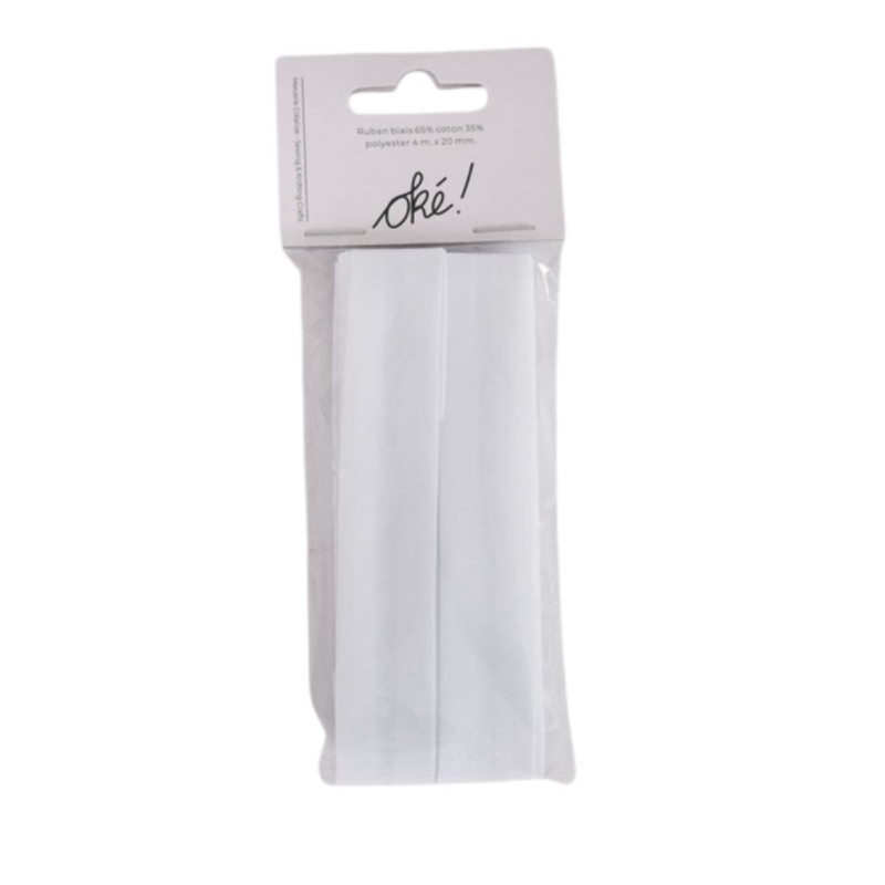 SACHET DE 6 / RUBAN BIAIS 2 CM. X 4 M. BLANC