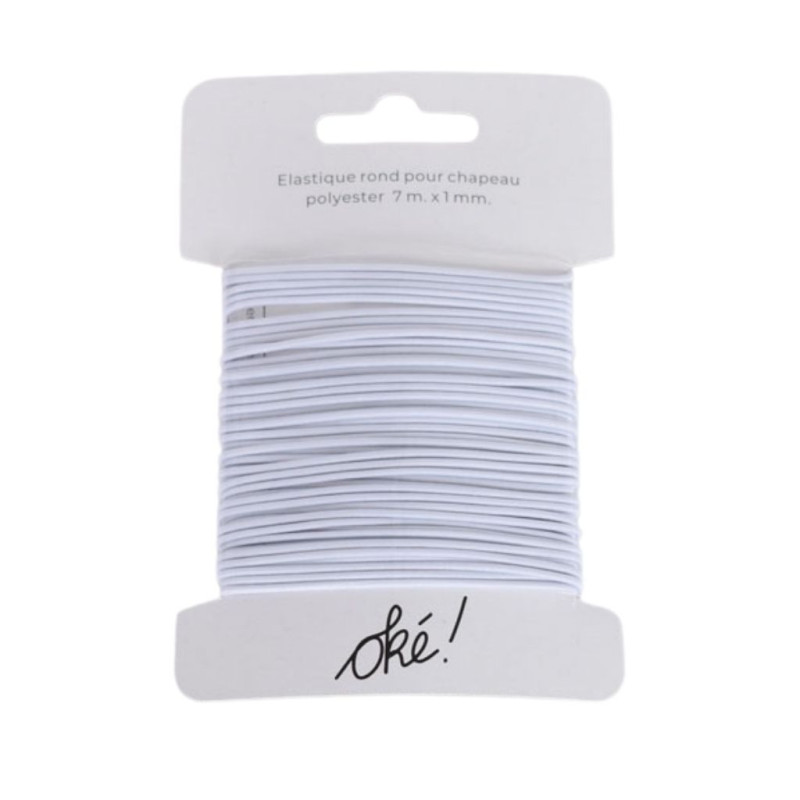 SACHET DE 6 / ELASTIQUE ROND POUR CHAPEAU POLYESTER BLANC 1 MM. X 7 M.