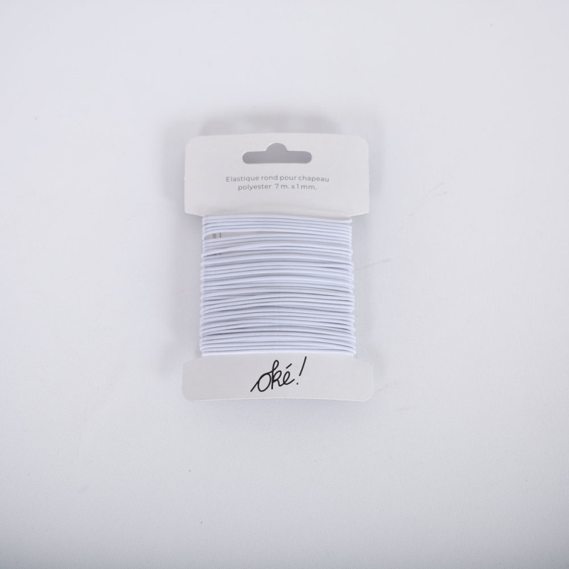 SACHET DE 6 / ELASTIQUE ROND POUR CHAPEAU POLYESTER BLANC 1 MM. X 7 M.