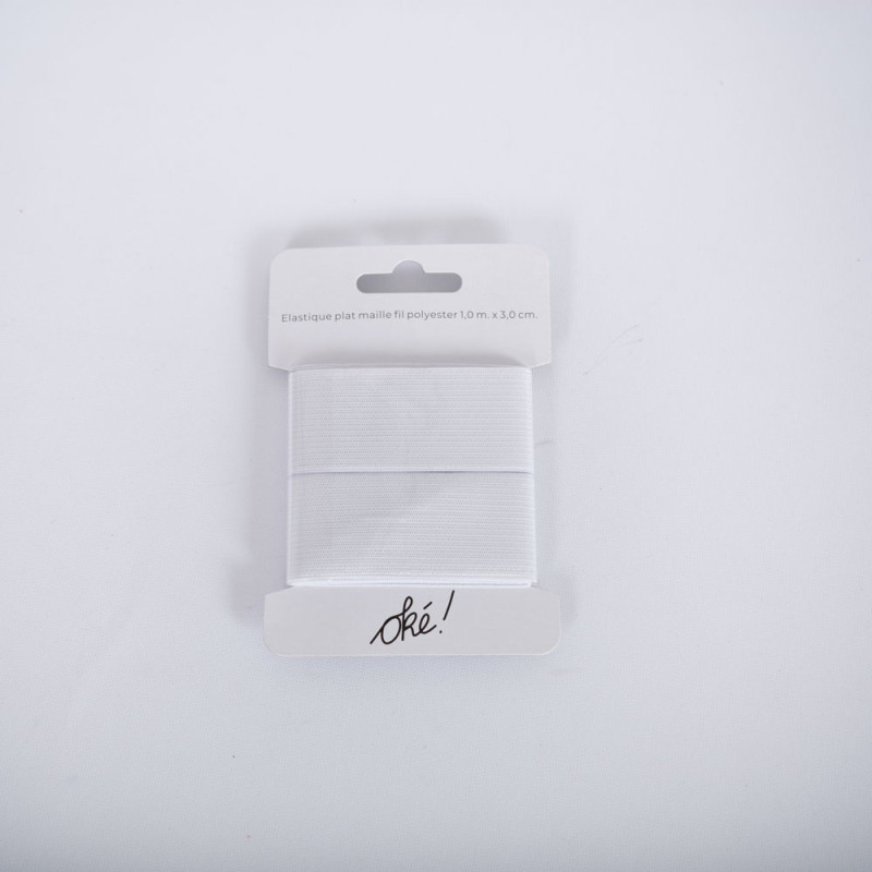 SACHET DE 6 / ELASTIQUE PLAT MAILLE POLYESTER BLANC 30 MM. X 1,0 M.