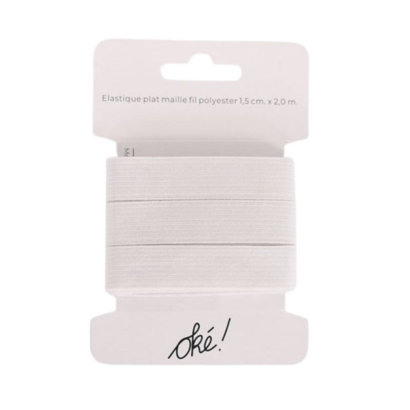 SACHET DE 6 / ELASTIQUE PLAT MAILLE POLYESTER BLANC 20 MM. X 1,5 M.