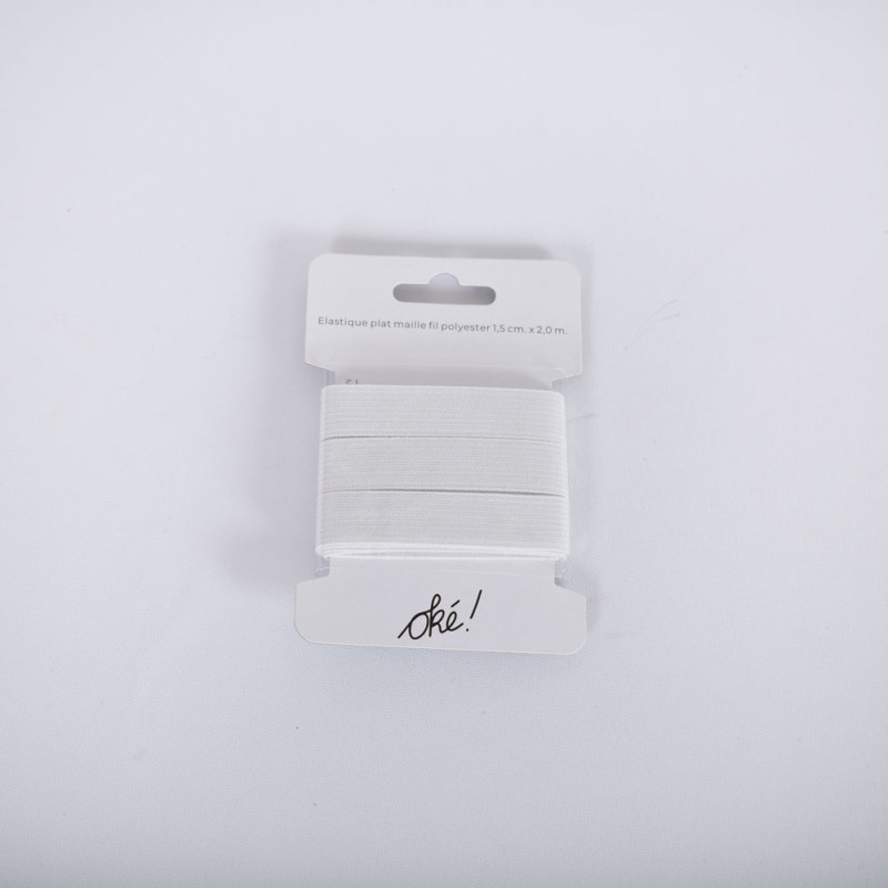 SACHET DE 6 / ELASTIQUE PLAT MAILLE POLYESTER BLANC 20 MM. X 1,5 M.
