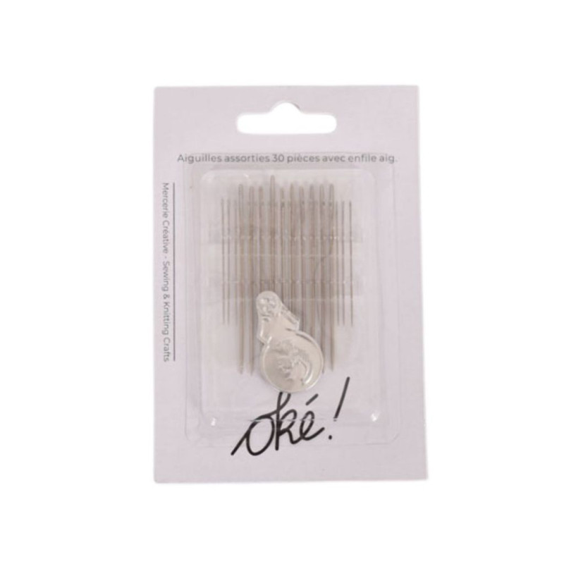 SACHET DE 6 / AIGUILLES COUTURE ASSORTIES 30 PCS & ENFILE AIGUILLE