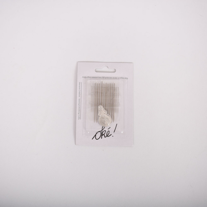 SACHET DE 6 / AIGUILLES COUTURE ASSORTIES 30 PCS & ENFILE AIGUILLE