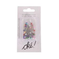 SACHET DE 6 / EPINGLES A TETE COULEUR 30 MM. 50 PCS.