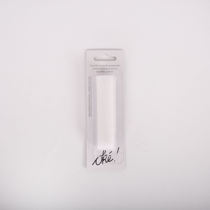 SACHET DE 6 / OURLET COUTURE POLYESTER THERMOCOLLANT BLANC 20 MM. * 10 M.