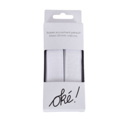 SACHET DE 6 / RUBAN ACCROCHANT ADHESIF BLANC 20MM. * 60 CM.