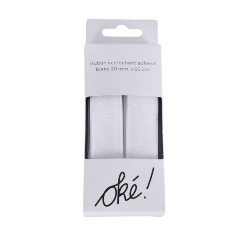 SACHET DE 6 / RUBAN ACCROCHANT ADHESIF BLANC 20MM. * 60 CM.