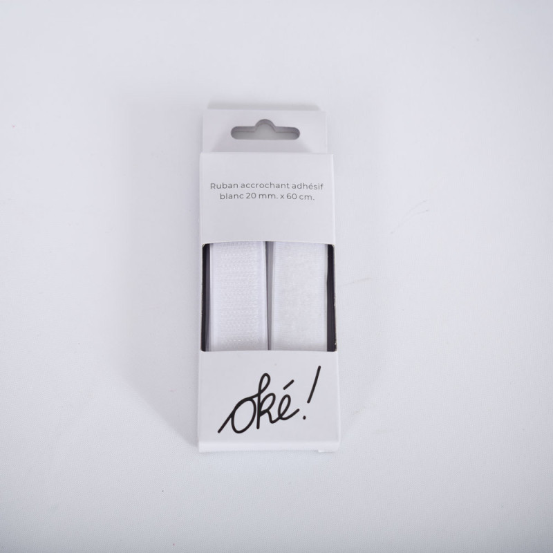 SACHET DE 6 / RUBAN ACCROCHANT ADHESIF BLANC 20MM. * 60 CM.