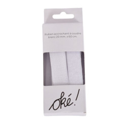 SACHET DE 6 / RUBAN ACCROCHANT A COUDRE BLANC 20MM. * 60 CM.