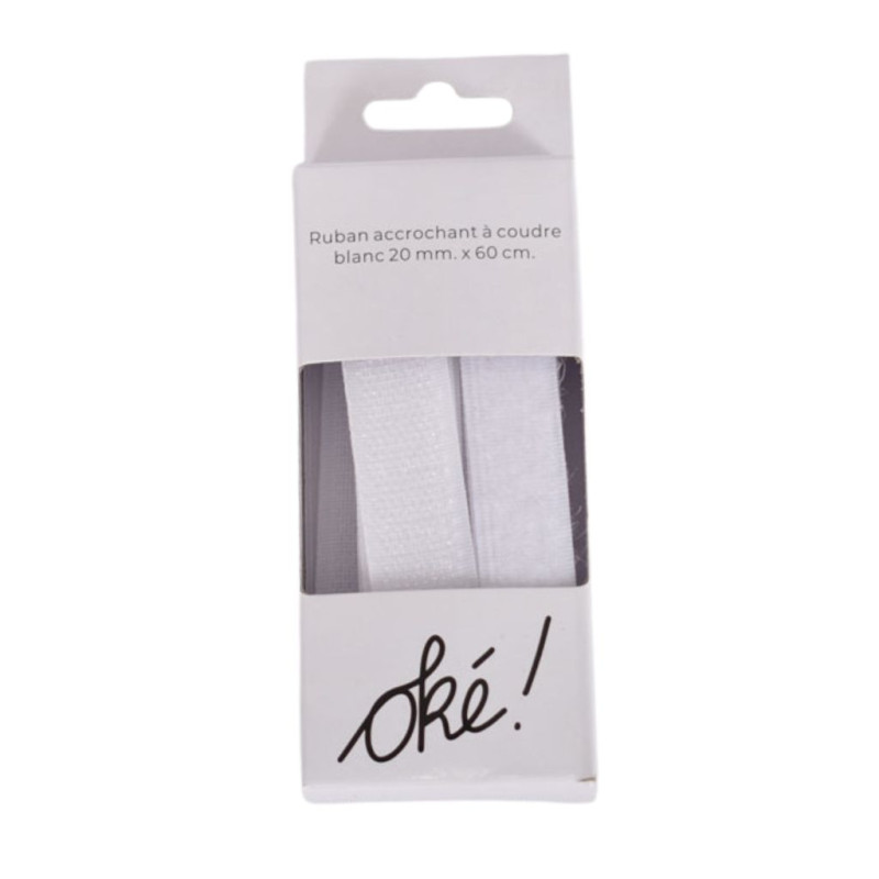 SACHET DE 6 / RUBAN ACCROCHANT A COUDRE BLANC 20MM. * 60 CM.
