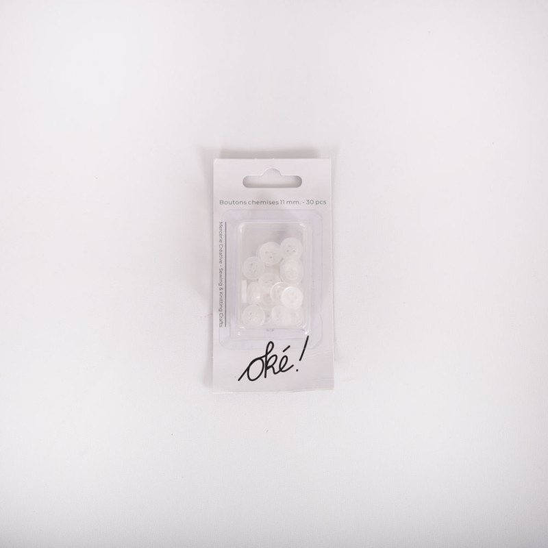 SACHET DE 6 / BOUTONS CHEMISE BLANC 11 MM. 30 PCS