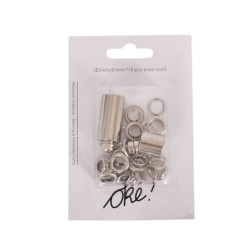 SACHET DE 6 / ILLETS METAL 8 MM. 15 PCS. + OUTIL