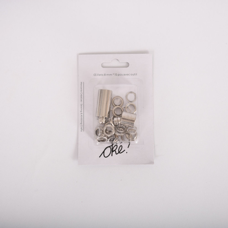 SACHET DE 6 / ILLETS METAL 8 MM. 15 PCS. + OUTIL
