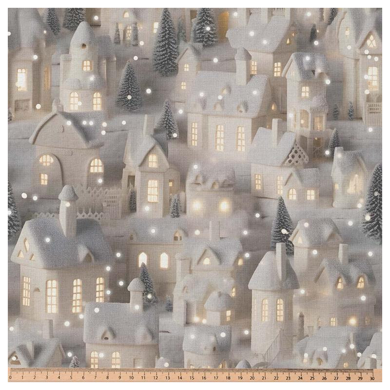 Coton imprimé REVEILLON Gris / Blanc