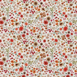 Coton imprimé HORTENSE2 Ecru / Rouge