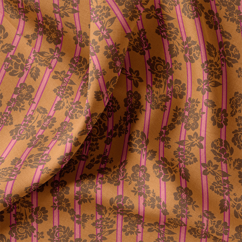Coton imprimé SOULEO Camel / Rose