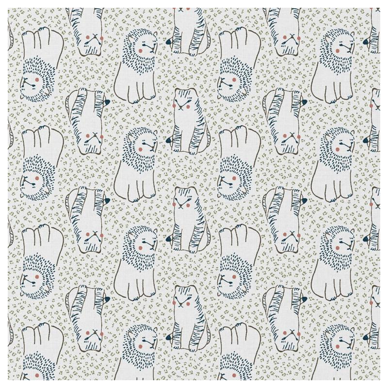 Coton Imprimé KODOMO Blanc / Kaki Foncé