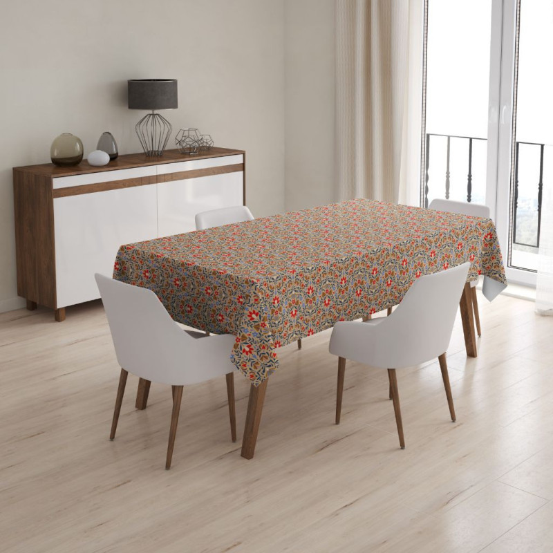 Coton Enduit Imprimé LAFLEUR Beige / Rouge
