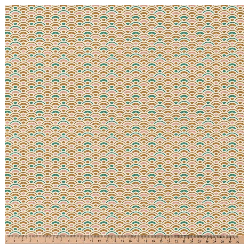 Coton Imprimé SOJA2 Ocre / Vert