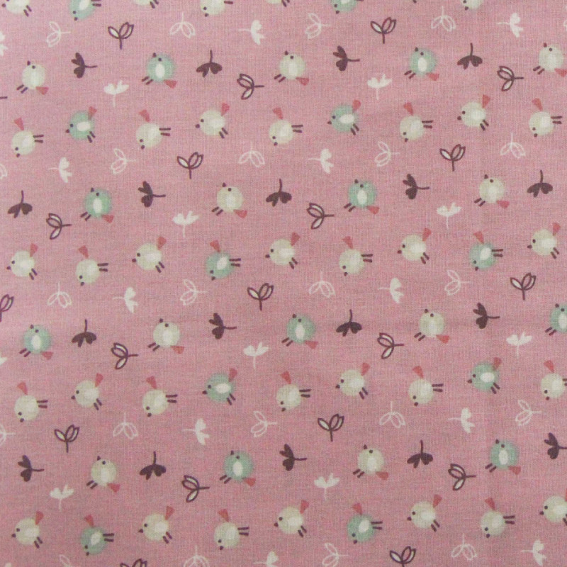 Coton Imprimé MIOU Poudre / Celadon